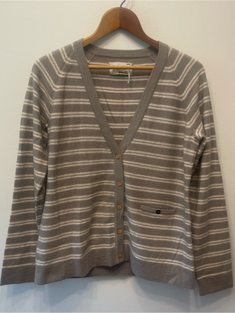 Trovata Striped Merced Wool Blend Elbow Patch Cardigan M